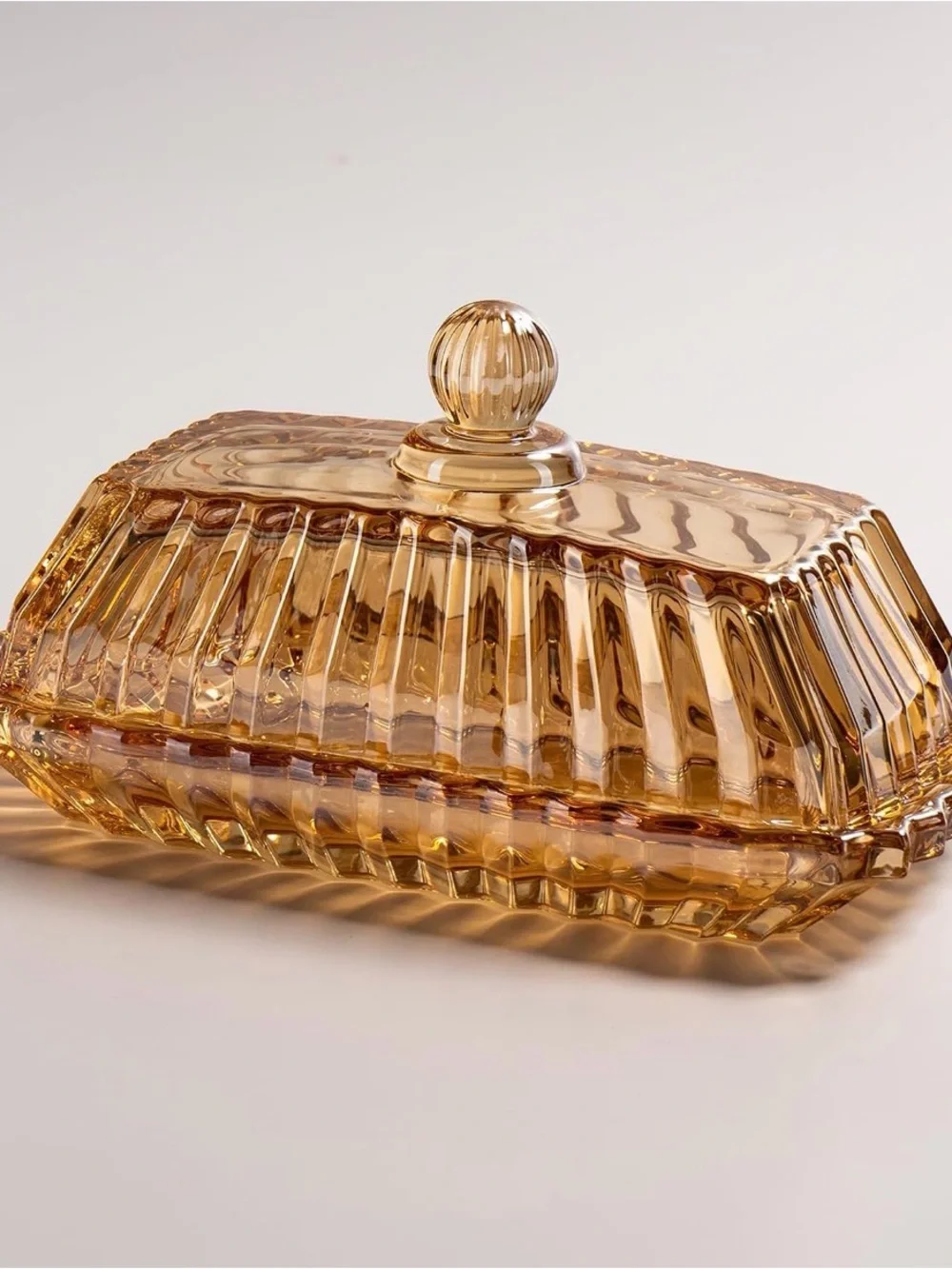 Champagne Color Glass Butter Dish with Lid for Countertop